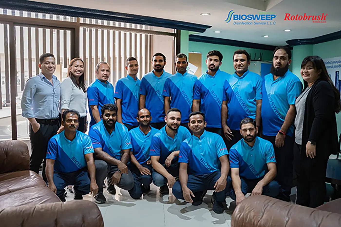 The BioSweep team gathered outside their workplace.